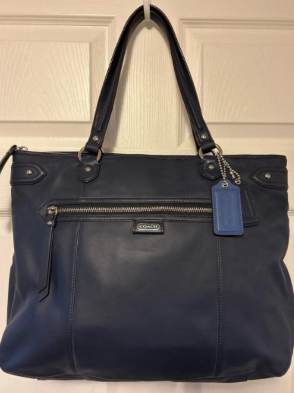 Coach - navy large leather handbag